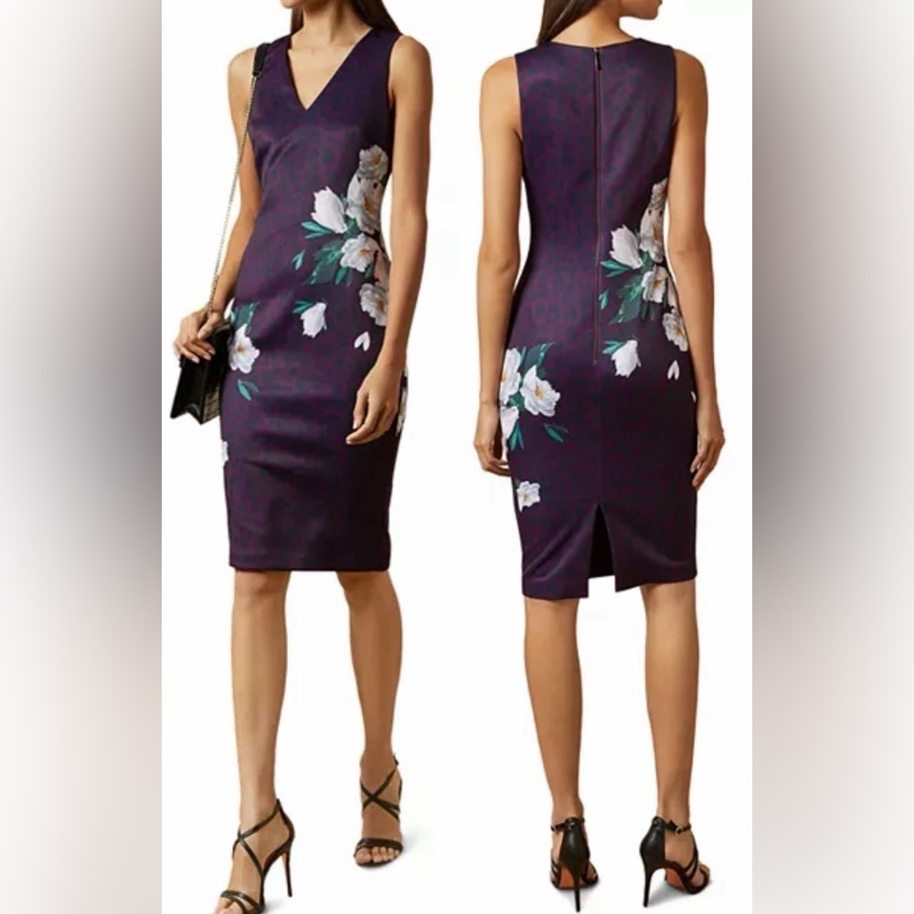 NEW Ted Baker Toriiy Wilderness Print purple Dress sz TB 4 US 12